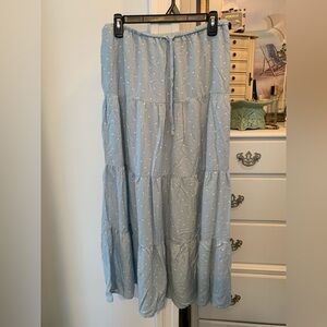 NWT Aeropostal Pastel Blue Poke A Dot Maxi Tiered Elastic Tie Waist Skirt